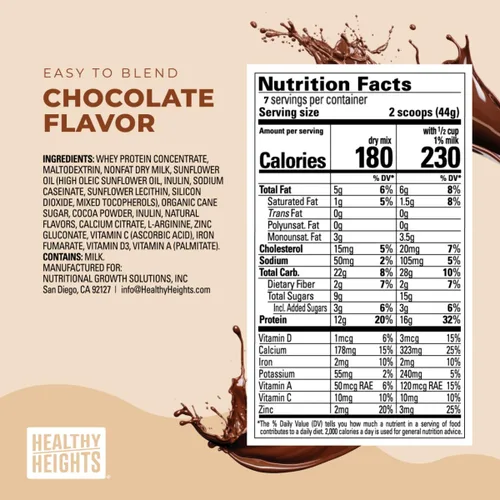 Vista 5 de Healthy Heights Grow Daily Kids - Mezcla de bebida proteica (chocolate) - Batido alto en proteínas para niños de 3 años, 10.6 onzas