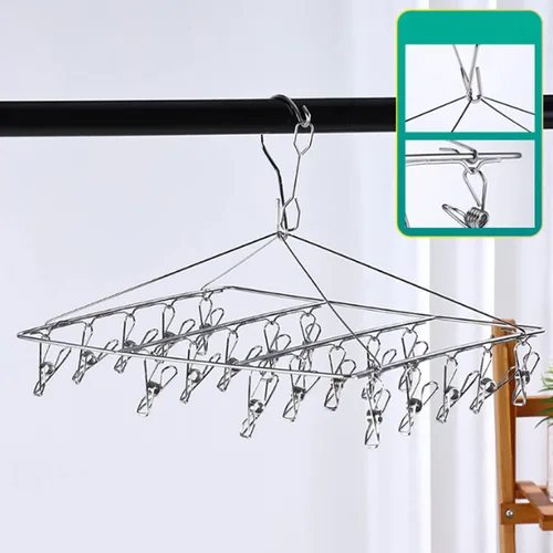 Vista 9 de MOTUZP Percha de secado de ropa de acero inoxidable con clip y goteo, a prueba de viento, percha de ropa para ropa interior, calcetines, sombrero