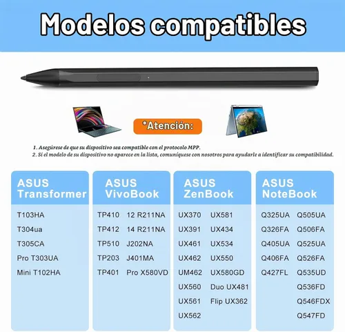 Vista 2 de ASUS - Lápiz óptico para transformador/Vivobook Flip/portátil, pantalla táctil, recargable, sensibilidad a la presión 4096, protocolo Microsoft MPP
