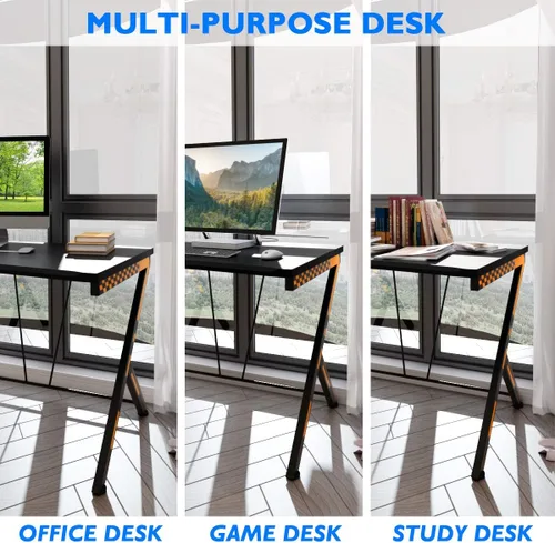 Vista 9 de Tangkula Escritorio de computadora para juegos de 46 pulgadas, escritorio para computadora de oficina en casa, mesa de estudio para espacios