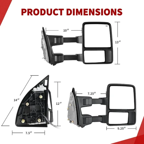 Vista 9 de YITAMOTOR Espejos de remolque compatibles con Ford F250 F350 F450 F550 Super Duty 2008-2016, señal de giro LED con calefacción eléctrica, manual