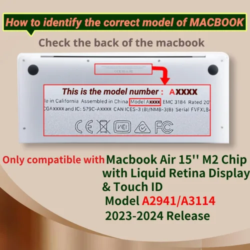 Vista 4 de Carcasa para laptop compatible con MacBook Air 2024-2023 de 15 pulgadas modelo A3114 A2941 con chip M3/M2 y pantalla de retina líquida, funda