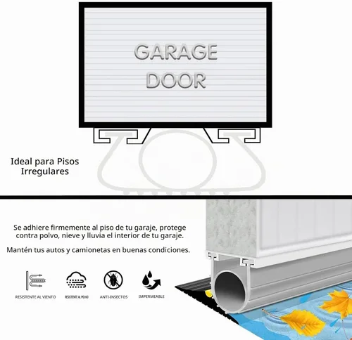 Vista 4 de Sellos de puerta de garaje inferiores de goma con kit de base de retención de pistas de aluminio preperforado, kit de sellado resistente