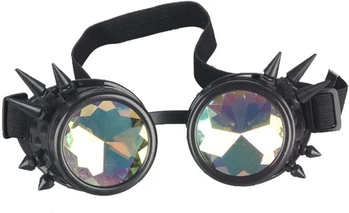 Vista 11 de FUT Gafas Steampunk con pinchos arcoíris ABS, lentes de caleidoscopio rave, soldadura cibernética, gótico, cosplay, vintage
