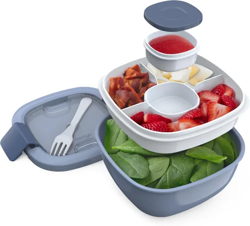 Vista 12 de Contenedor de almuerzo, ecológico y sin BPA de Bentgo Salad para ensaladas y otros aperitivos para llevar, Azul Recipiente para aderezo a prueba