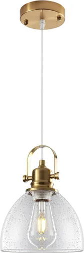 Vista 12 de Luces Colgantes de Vidrio para Isla de Cocina, 7.5 pulgadas Luces Colgantes de Vidrio Dorado 1-Paquete, Lámpara Colgante Moderna con Pantalla