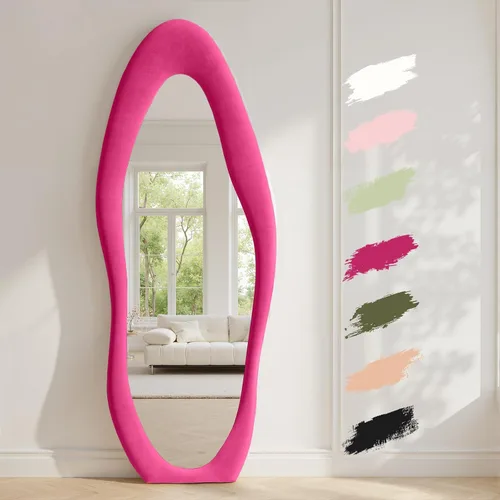 Vista 16 de Anpark Espejo de Cuerpo Completo 63"x24" Espejo de Piso de Cuerpo Completo Irregular Montado en Pared con Soporte Marco Envuelto en Franela Negra
