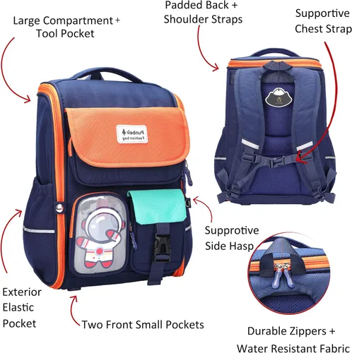 Vista 3 de AO ALI VICTORY Mochila infantil para niños, bolsas de escuela primaria, grandes, para jardín de infantes, preescolar, mochilas espaciales, Naranja
