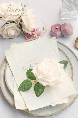 Vista 6 de Floroom Flores artificiales, 16 rosas falsas de avalancha de espuma de aspecto real de 3.5 pulgadas con tallos para ramos de boda, centros de mesa