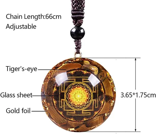 Vista 5 de Day Day Up Orgonite Pendant Tiger Eye Necklace Sri Yantra Necklace Sacred Geometry Energy Healing Yoga Jewelry (Style 1)