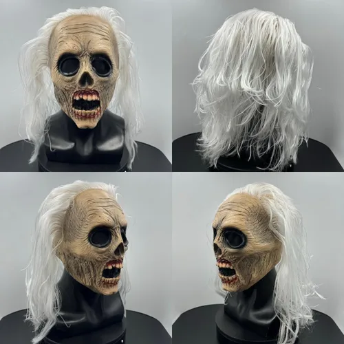 Vista 6 de Máscara aterradora de Halloween para adultos, esqueleto de calavera y cara