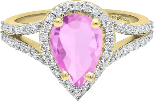 Vista 60 de Dazzlingrock Collection Anillo de compromiso con forma de lágrima y diamante blanco natural redondo de 0.45 quilates con halo de diamantes blancos