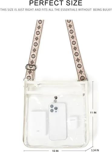 Vista 4 de Bolso Cruzado Transparente Bluome para Eventos en Estadios 12 x 6 x 12, Bolsos Cruzados Transparentes para Mujeres, Aprobado para Conciertos