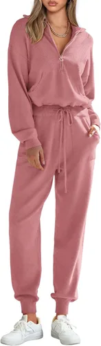 Vista 22 de PRETTYGARDEN Conjunto de suéter de 2 piezas para mujer, sudadera con cremallera, pantalones deportivos, ropa casual