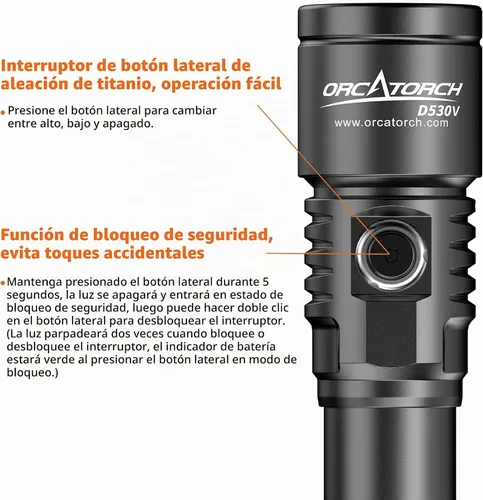 Vista 3 de ORCATORCH D530V 1200 lúmenes luz de video subacuática, haz súper ancho de 120°, 2 modos con indicador de batería, rótula ZJ18, IP68 impermeable Luz