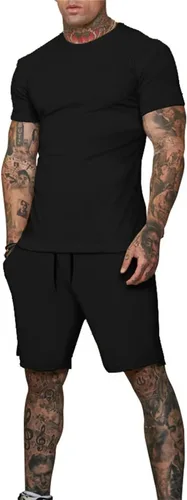 Vista 2 de Uni Clau Conjunto corto de 2 piezas para hombre, conjunto de camisa y pantalones cortos de verano a la moda