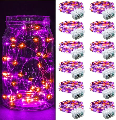 Vista 37 de Paquete de 6 luces de hadas a pilas con temporizador remoto, 8 modos de iluminación, 7 pies, 20 luces LED impermeables para Halloween, Navidad