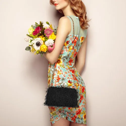 Vista 2 de YYW Bolso de mano para mujer, lindo bolso de noche esponjoso, bolso de hombro para banquete de boda, fiesta
