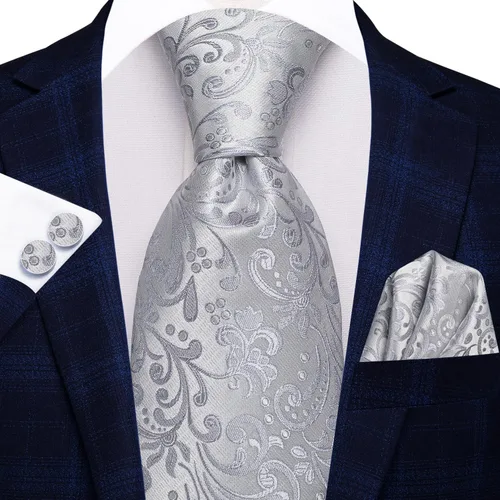Vista 16 de Hi-Tie Corbatas de seda para hombre, diseño de cachemira a rayas, con bolsillo, gemelos cuadrados, conjunto formal de negocios