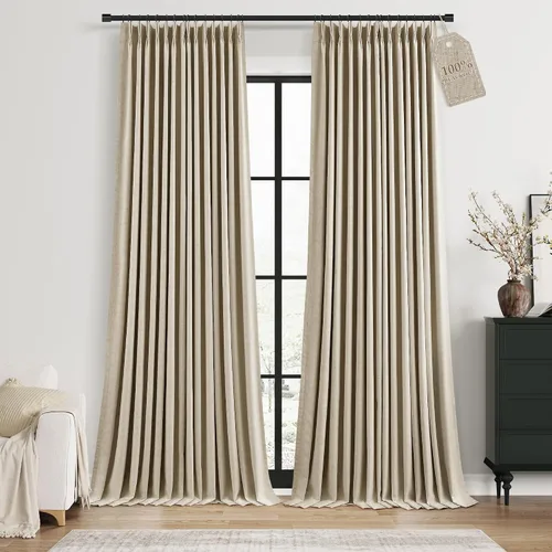 Vista 11 de Nanspring Cortinas plisadas de lino 100% opacas de 96 pulgadas de largo Natural