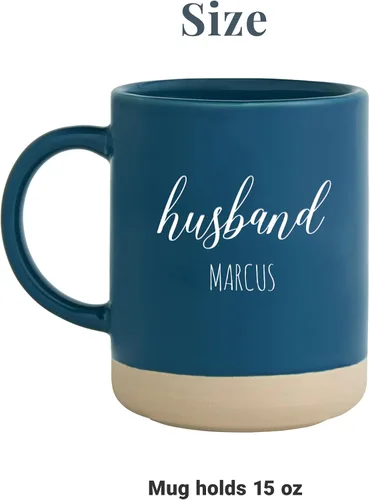 Vista 5 de Let's Make Memories Juego de 2 tazas de gres personalizadas, para el día de San Valentín, para parejas, para bodas, aniversarios, color azul, diseño