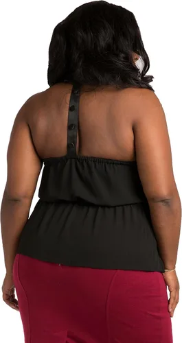 Vista 2 de Poetic Justice Top halter con botones de gasa negra con curvas de talla grande para mujer