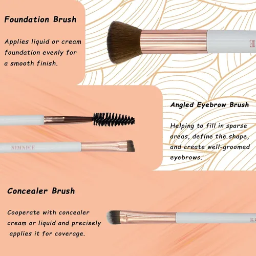 Vista 6 de Simnice Juego de brochas de maquillaje profesional — 6 brochas de maquillaje corrector de base, brochas de maquillaje para sombras de ojos, kit