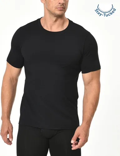Vista 4 de Comfneat Paquete de 3 camisetas elásticas para hombre, cuello redondo, dobladillo trasero largo