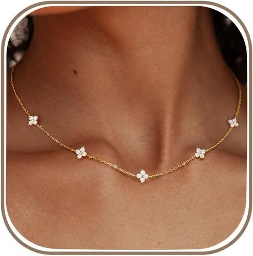 Vista 16 de Delicados collares de oro con trébol para mujer, a la moda, no se deslustra Colver 3