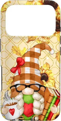 Vista 30 de Sunflower Gnome with Books for Tea Lover Librarian Reading Case for iPhone 16