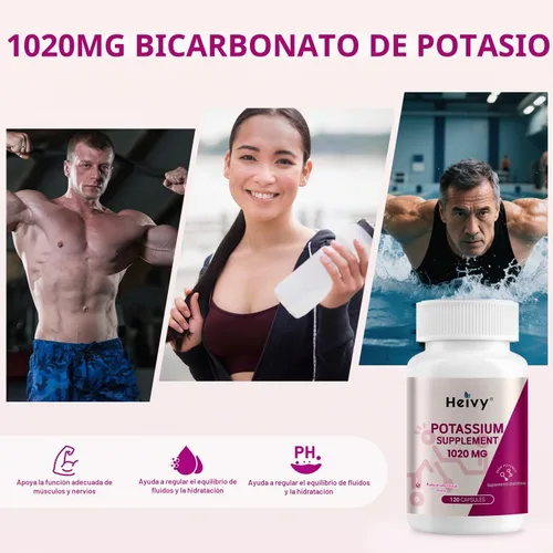 Vista 5 de Heivy Suplemento de Potasio 1020 mg, 120 Cápsulas Vegetarianas