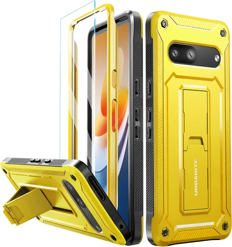 Vista 13 de URBANITE Funda protectora resistente a prueba de golpes para Google Pixel 7, de grado militar, con protector de pantalla y soporte (rosa)