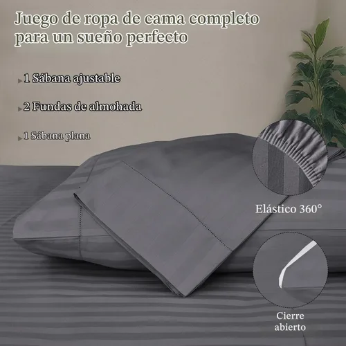 Vista 3 de Threadmill Juego de ropa de cama de algodón de lujo de 500 hilos de 4 piezas, sábanas suaves y sedosas de color gris oscuro con bolsillo profundo