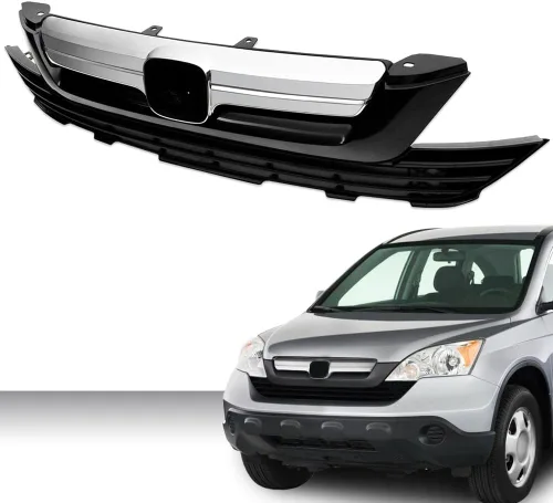 Vista 2 de PIT66 Protector de parrilla de parachoques delantero superior e inferior, compatible con Honda CRV 07-09 negro/cromo
