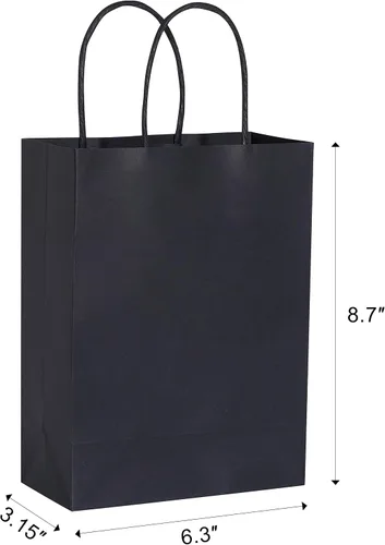 Vista 3 de SUNCOLOR Paquete de 24 bolsas pequeñas de regalo negras de 9 pulgadas con asas para bolsas de regalo de fiesta de Halloween
