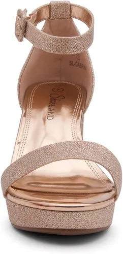 Vista 2 de Shoe Land SL-Cabrini - Sandalias de tacón alto con plataforma gruesa para mujer, puntera abierta, correa en el tobillo, zapatos de tacón para boda