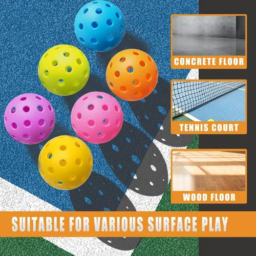 Vista 6 de FASIUCHOI Paquete de 6 pelotas de pickleball con 40 agujeros, pelotas de pickleball de alta durabilidad, pelotas de pickleball para exteriores