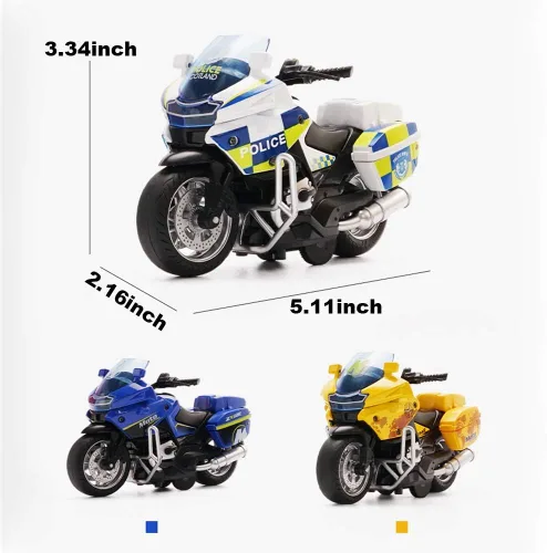 Vista 9 de Juguetes de motocicleta de tracción hacia atrás, pequeño regalo con iluminación musical, motocicletas de policía de juguete para niños de 3, 4, 5