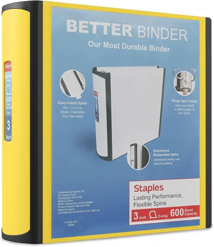 Vista 50 de Carpeta con anillos en forma de "D" de 1 pulgada para mejor visualización Staples, Negro