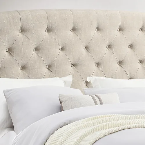 Vista 5 de Rosevera Essential - Base de cama de plataforma con cabecera capitoné tapizada de tela, soporte de listones de madera, fácil montaje, matrimonial