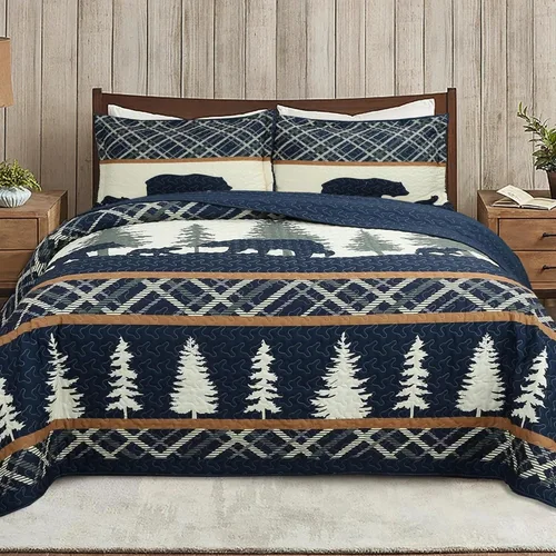 Vista 11 de MarCielo Juego de ropa de cama bohemia, colcha acolchada de 3 piezas, azul, King, poliéster