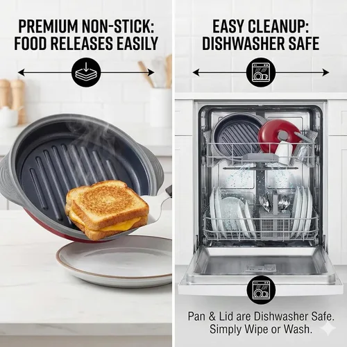 Vista 6 de MACONEE - Sartén para microondas con parrilla Parrilla, plancha y sartén para microondas con tapa para asar, dorar y crujir alimentos. Utensilios