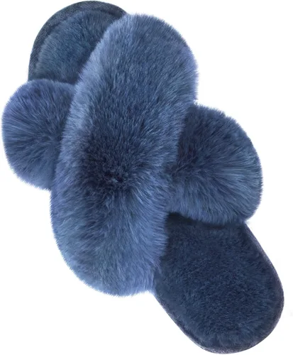 Vista 17 de Parlovable - Pantuflas mullidas para mujer con banda cruzada cómodas, zapatillas de casa de espuma viscoelástica con punta abierta, regalos