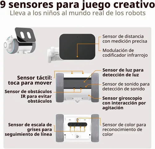 Vista 4 de WhalesBot Pubbo Air - Robot interactivo inteligente para niños, voz/táctil/aplicación/control remoto, codificación modular/rasguño, robótico