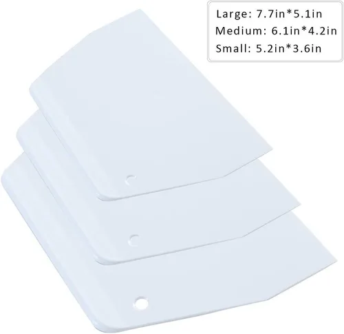 Vista 2 de Luckycivia - Raspador trapezoidal de plástico de 3 piezas, herramienta de cocina multifunción para masa de pizza, pasteles, pasteles (blanco)