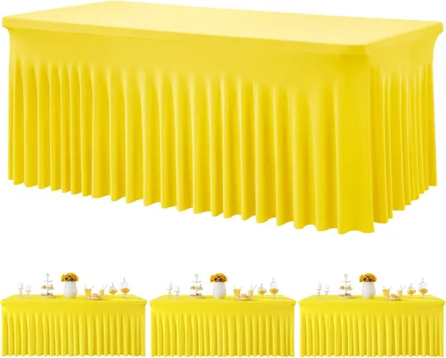 Vista 39 de Paquete de 3 Manteles de Spandex Azul Bebé para Mesas Rectangulares de 6 Pies, Falda de Mesa Azul Elástica Ajustada de 6 Pies para Fiestas de Boda