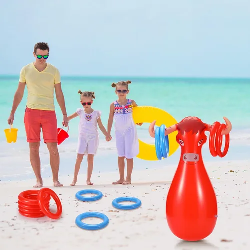 Vista 7 de Arrowbash 2 Pcs Inflatable Ring Toss Set Include 2 Inflatable Base 12 Rings for Cowboy Fiesta Rodeo Luau Beach Pool Birthday Party Supplies