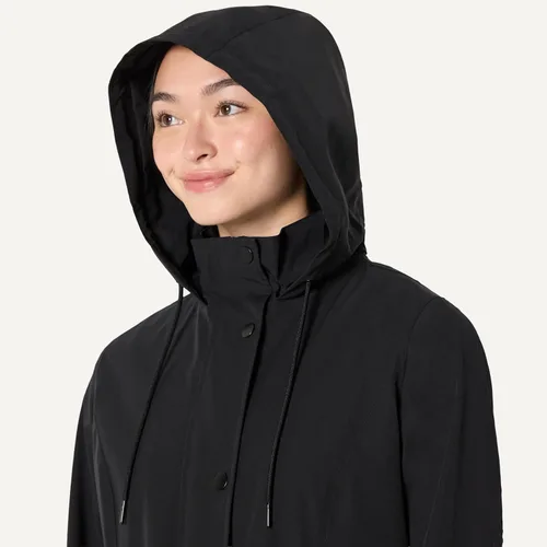 Vista 4 de Amazon Essentials Chaqueta de lluvia larga con capucha para mujer, de ajuste relajado, ligera e impermeable
