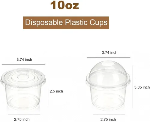 Vista 8 de 100 vasos de plástico desechables transparentes de 10 oz con tapas Tapas planas