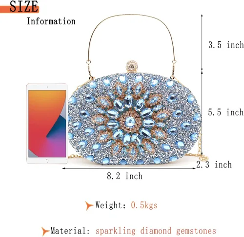 Vista 7 de Bolsos de mano de noche con diamantes de imitación para mujer, bolso de mano de boda, bolso de fiesta de novia, diamantes de graduación, bolsos
